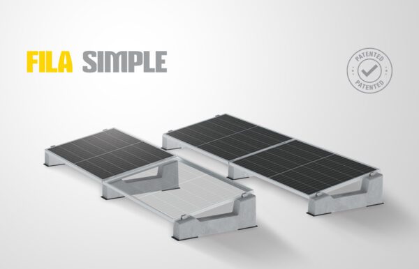 Configuración modular del sistema Monofila de Sun Ballast: soporte resistente y versátil para instalaciones fotovoltaicas en tejados planos, ideal para proyectos solares de alta eficiencia.