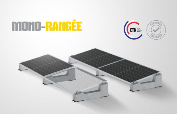 Configuration modulaire du système Monofila de Sun Ballast : support durable et polyvalent pour les installations photovoltaïques sur toits plats, idéal pour des projets solaires à haute efficacité.