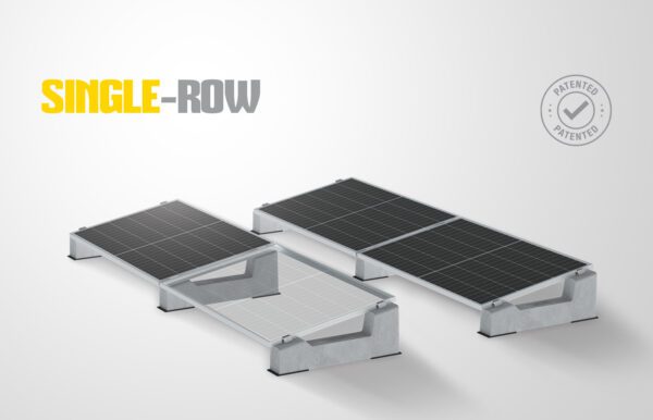 Modular configuration of the Sun Ballast Monofila system: durable and versatile support for photovoltaic installations on flat roofs, perfect for high-efficiency solar projects